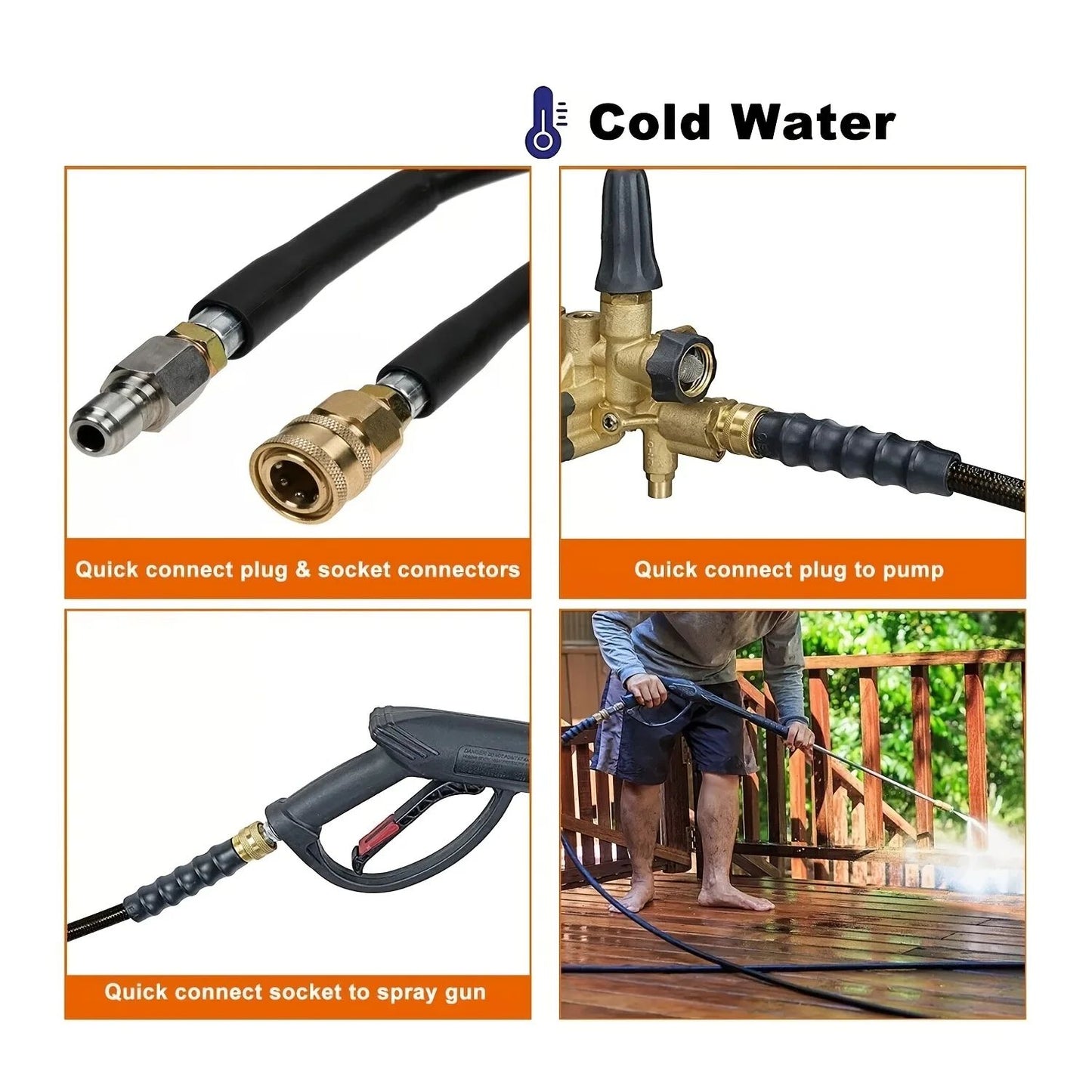Mangueira para Lavadora de Alta Pressão 50FT 3/8" QC Tubo de Extensão para Lavadora, Trançada com Fio de Alta Tração Resistente a Dobras, 1600PSI de Potência