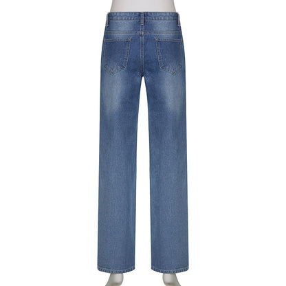 Women's Harajuku Print Jeans Floral Print Vintage Aesthetic Baggy Straight Pants Grunge Casual Outfits Trousers Streetwear Y2k