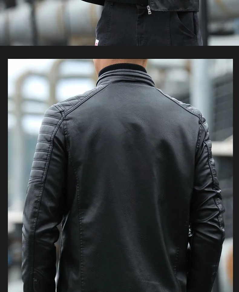 Men's Fleece Lined Biker Jacket Stand Collar Casual Versatile Spring Autumn Leather Coat for Students Fashionable Outerwear