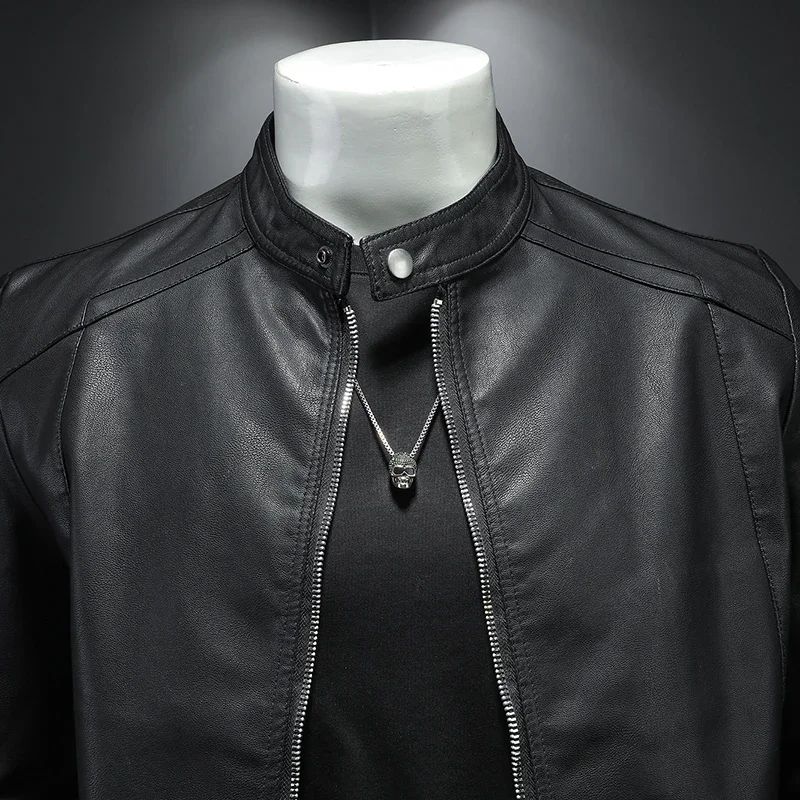 Leather Men's Jacket Spring and Autumn Casual Motorcycle Armored Jacket Black Motorcycle PU Leather Jacket Men's Clothing M-5XL