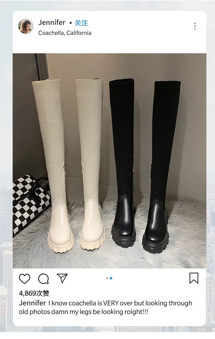 Women's Solid Color Chunky Heel Boots, Stylish Side Zipper Over The Knee Boots, Fashion Platform Long Boots