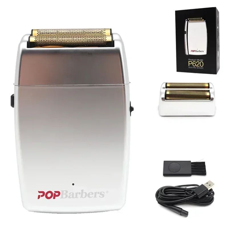 New 11000 RPM 7W Pop Barbers P620 Professional Electric Men's Beard Trimmer Double Foil Shaver Electric Shaver USB Hair Clipper