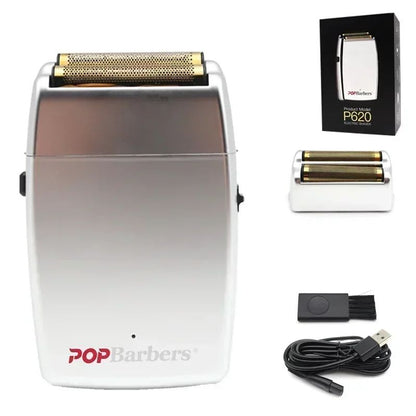 New 11000 RPM 7W Pop Barbers P620 Professional Electric Men's Beard Trimmer Double Foil Shaver Electric Shaver USB Hair Clipper