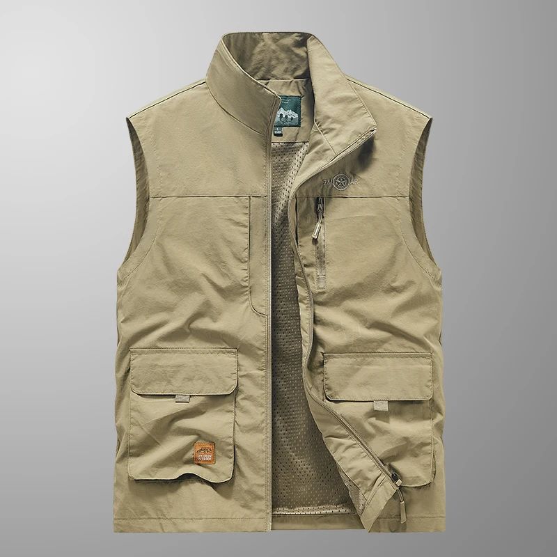 Colete Masculino de Pesca Casual Acolchoado Confortável para o Outono e Primavera, Cor Sólida, Sem Mangas, Para Homens, Corta-Vento