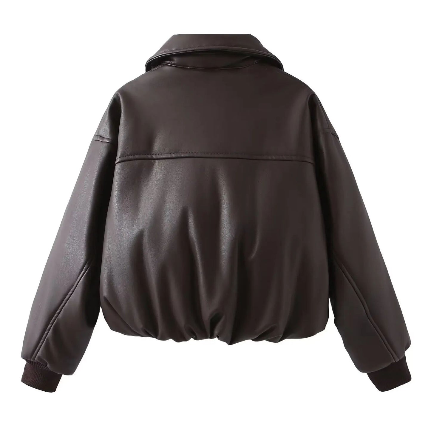 2025 Fall Winter Faux Leather Jacket for Women Oversized Streetwear Cotton Padded Parkas Short Bomber Coat Warm