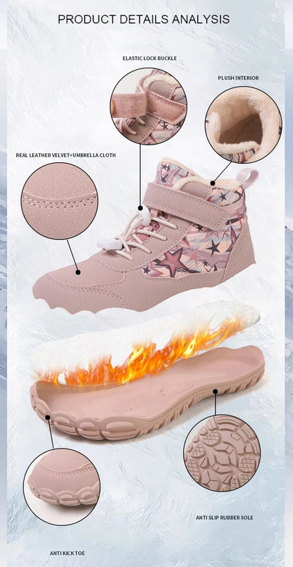 2025 Kids Barefoot Snow Boots Wide Toe Winter Insulated Waterproof Fur Lined Shoes for Boys Girls Cold Weather Outdoor Sneakers