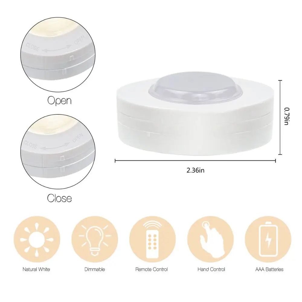Luzes de LED Sem Fio com Controle Remoto Dimerizável a Pilha para Cozinha, Armário e Guarda-Roupa