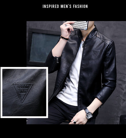 Mens Biker Leather Jacket 2023 Autumn New Men's Fashion Trend Decorative Motorcycle Leather Coat
