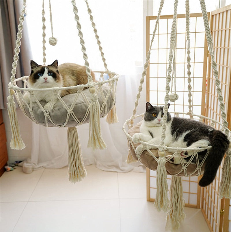 Rede para Animais de Estimação de Inverno Balanço para Gatos Cesta Suspensa de Corda de Algodão Feita à Mão para Gatos Toca Suspensa Interna para Gatinhos Ninho Pendente Suprimentos para Animais de Estimação