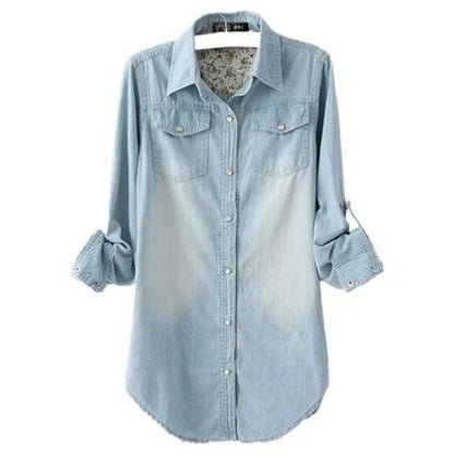 2025 Autumn Winter Medium-Length Slimming Denim Shirt Women's Long Sleeve Underwear Cotton Denim Jacket Plus Size