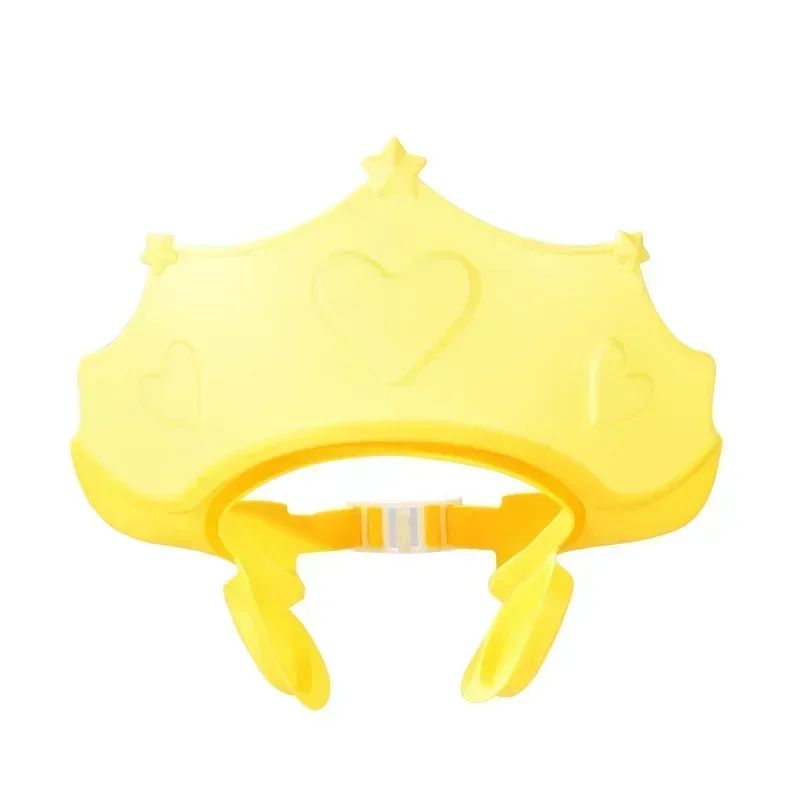 Chapéu de banho de borracha macia ajustável à prova d'água para bebês, proteção auricular infantil, xampu seguro para crianças, chapéu de bebê padrão coroa