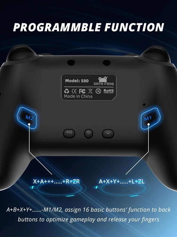 DATA FROG Wireless Pro Game Controller Bluetooth Gamepad With 1000mAh Battery Programmable Turbo Function For Nintendo Switch Sw