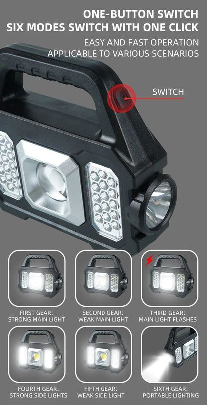 High Power Led Flashlights Rechargeable Camping Work Light Multi Functional Portable Light Solar Charging 6 Lighting Modes ?