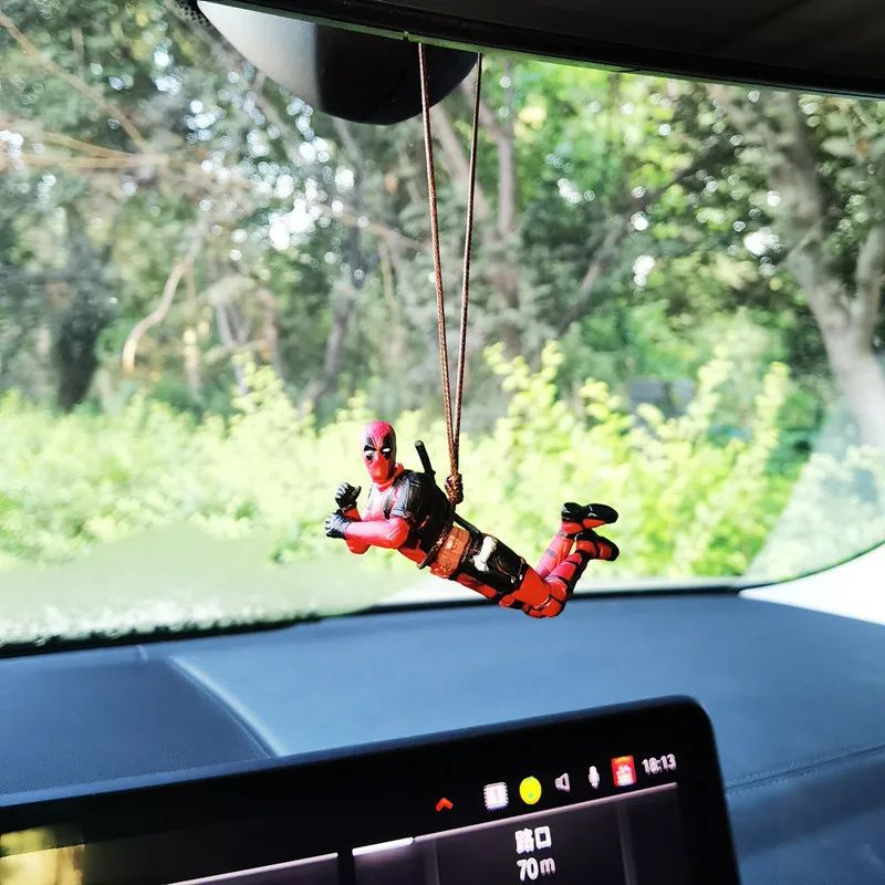 Deadpool Car Rearview Mirror Pendant Action Figure Poseable Model Toy Car Decoration Backpack Pendant Accessory Holiday Gift