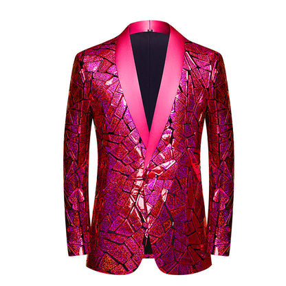 Luxury Laser Sequin Tuxedo Blazer Jacket Men One Button Shawl Lapel Dress Suit Blazer Male Party Stage Prom Singer Costume Homme