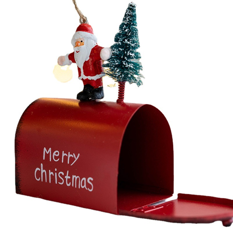 Metal Iron Red Mailbox Hanging Ornament Christmas Tree Pendant Letters To Santa Claus Home Christmas Decoration