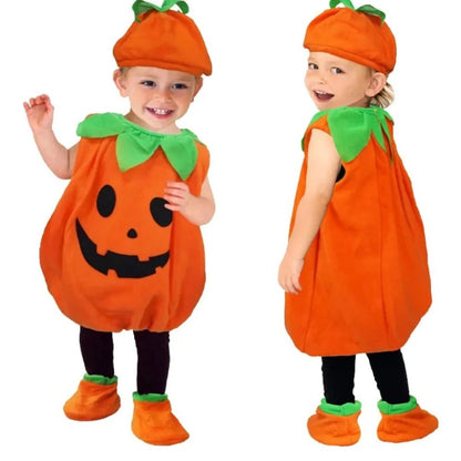 Kids Romper Costume Pumpkin Halloween Cosplay Party Boys Girls Stage Performance With Bags Holiday Clothing