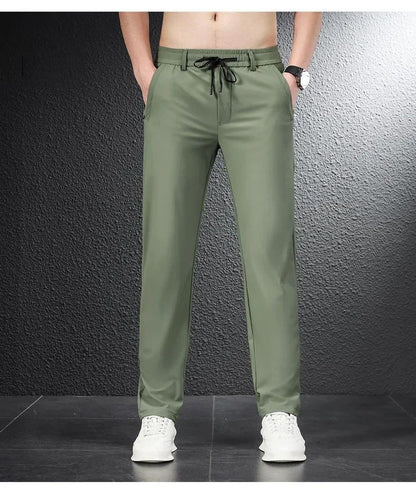 2024 Summer Soft Ice Silk Fabric Men's Thin Casual Pants Korean-style Fashion  Straight High Stretch Trousers Male Luxury Brand