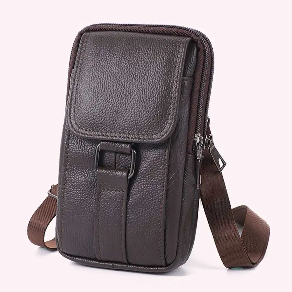 Portable Crossbody Bags Cowhide Leather Men Messenger Bags Fashion Simple Multi-pockets Casual for Outdoor Sport