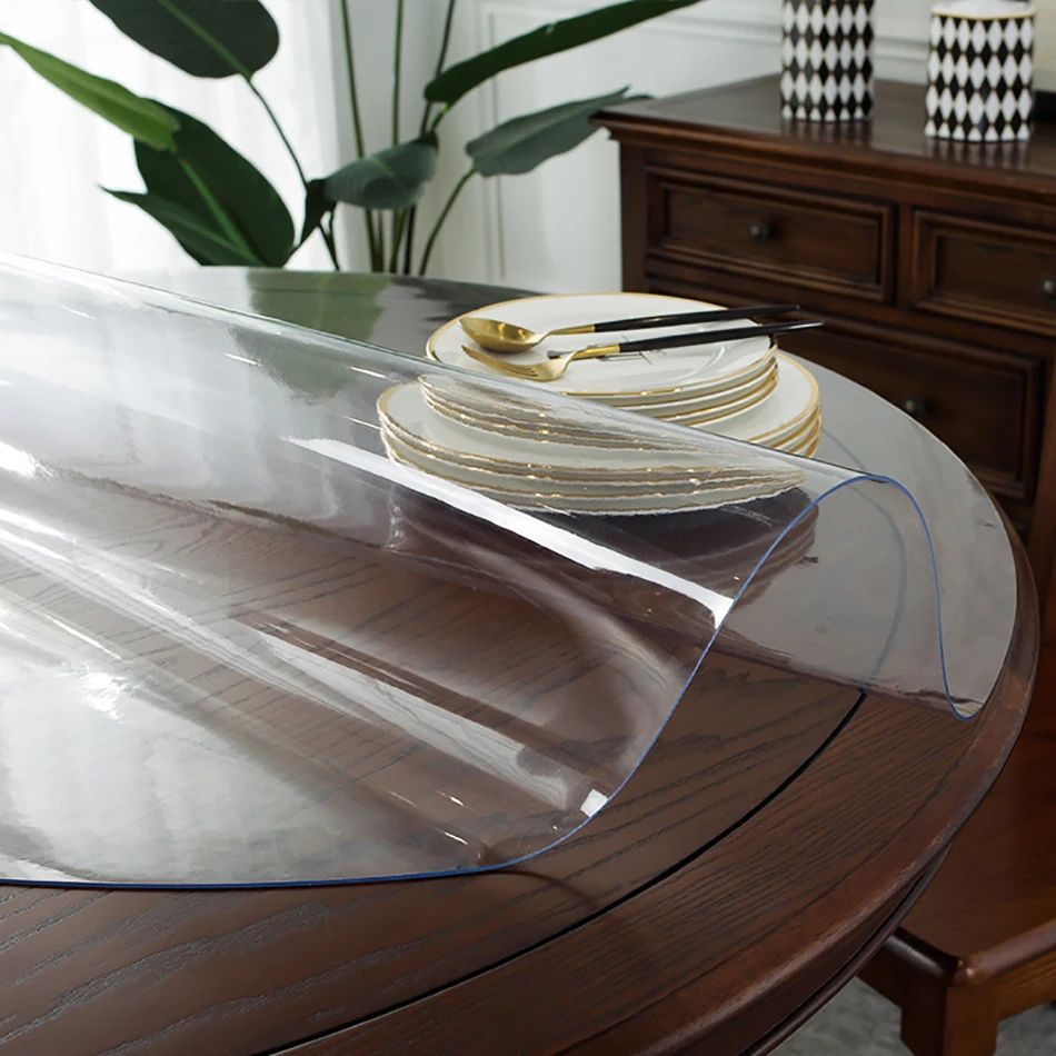 Round PVC Table Cloth Transparent Soft Glass Film Protection Pad Tablecloth Waterproof Oilprpoof Dining Kitchen Desk Protector