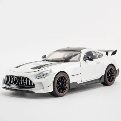 Miniatura de Carro Benz AMG GT-R Escala 1:18, Modelo de Brinquedo em Liga Fundida, Supercarros com Portas que Abrem, Luz e Som, Veículo com Fricção para Meninos, Presentes de Aniversário