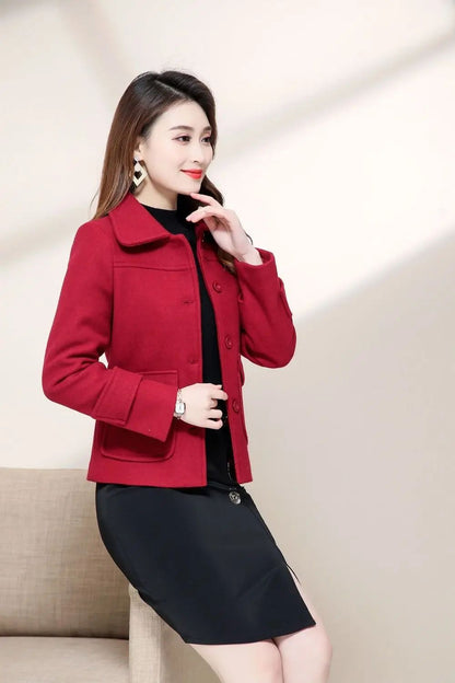 Short Woolen Coat for Women Casual Elegant Autumn Winter New Style Korean Version Polyester Fiber Commute Style Pure Color