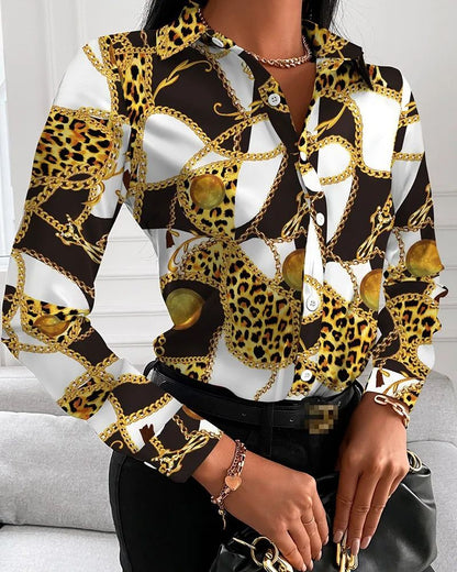 Summer New Women's Long-sleeved Shirt, Single-breasted Printed Shirts Fashion Casual Tops Camisa Female Chemise S-XXL