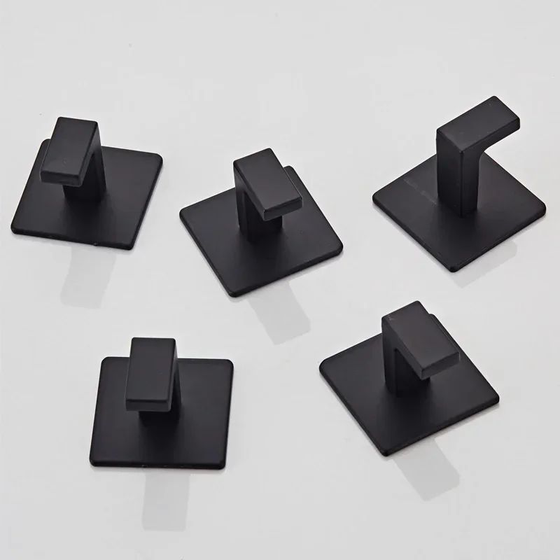 1-4pcs Bathroom Adhesive Wall Black Robe Hooks Towel Hook Coat Holder Keys Clothes Hanger Bathroom Kitchen Hardware Accessories