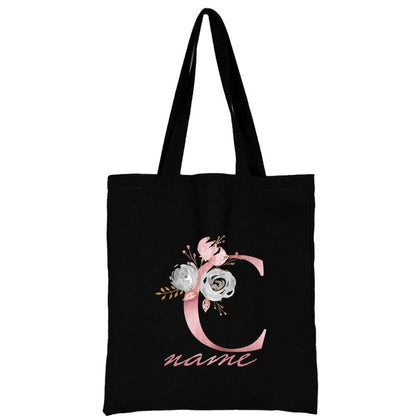 Custom Free Name Canvas Bags Women Shoulder Bag Handbags Pink Letter Beach Bags Tote Casual Woman Grocery Eco Shopping Bag