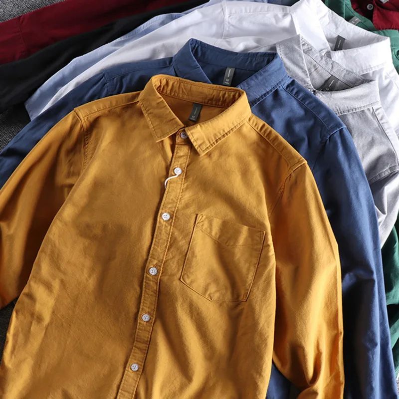 Basic Minimalist Men Shirt Jacket Pure Cotton Washed Oxford Military Light Casual Work Safari Style Shirts Mens Tops Shirt