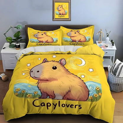 Cute Cartoon Capybara Print Bedding Set Duvet Cover 1 Duvet Cover 2 Pillowcases Adult and Children Bedding Set Christmas Gifts