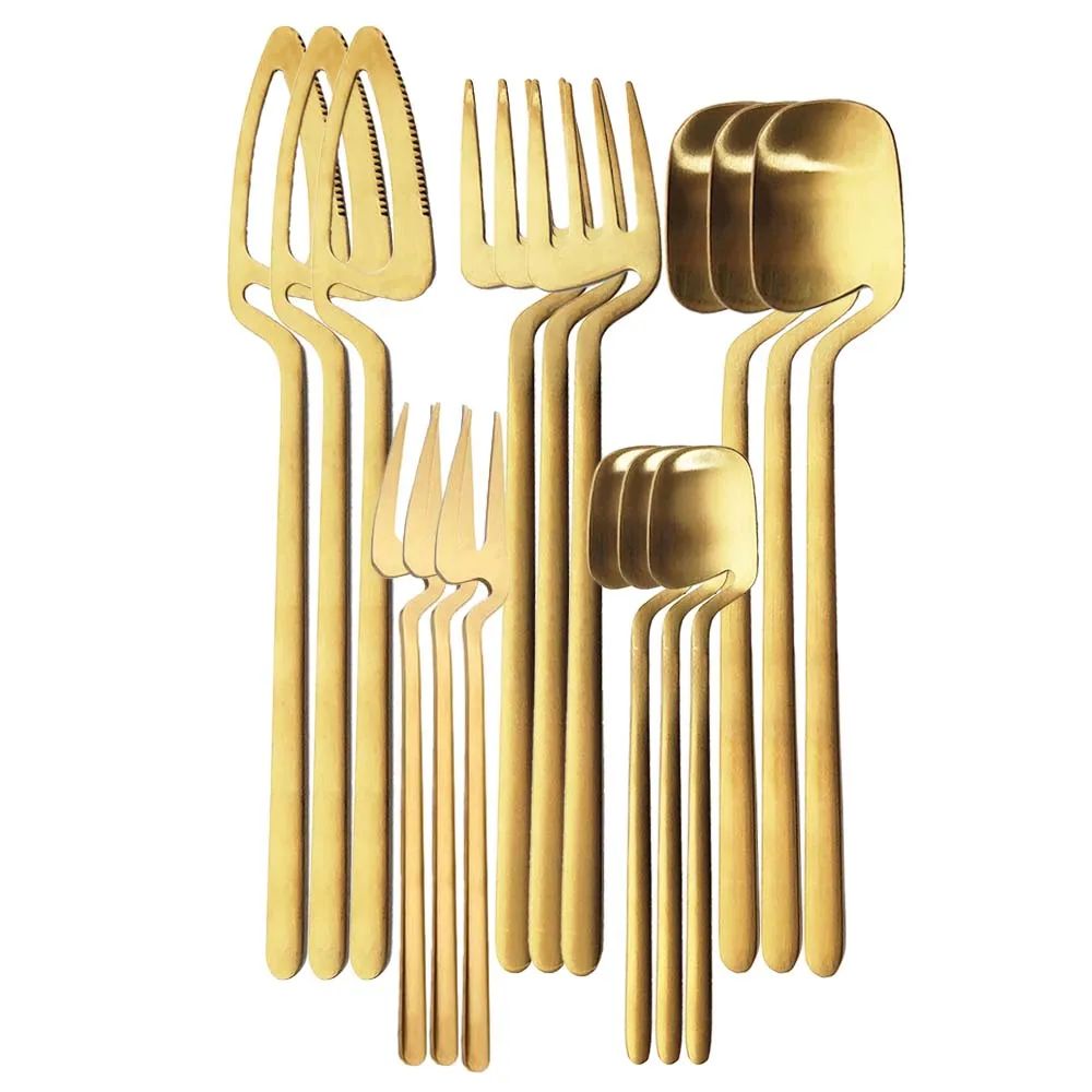 Conjunto de talheres de aço inoxidável fosco com 15 peças, faca, garfo, colher, conjunto de jantar, talheres de cozinha, serviço de prata