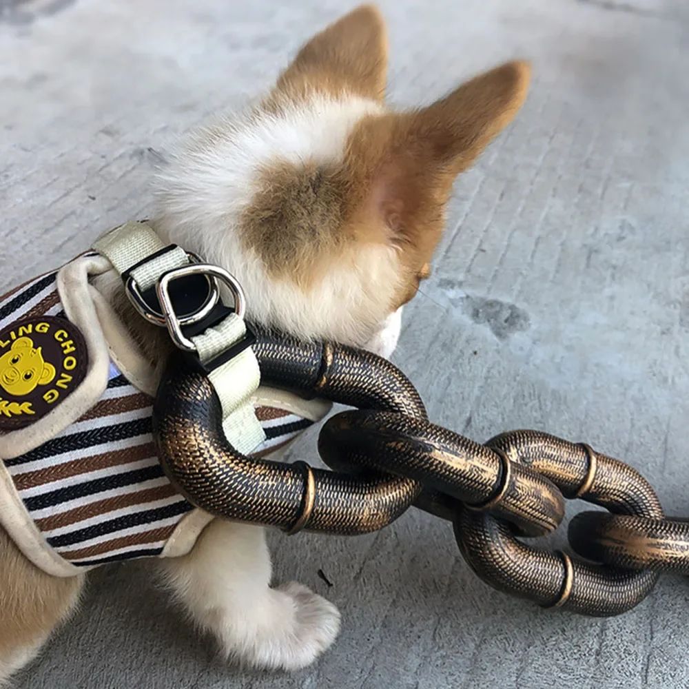 Corrente de Ferro de Simulação de Plástico Gigante para Cães Guias de Plástico Grosso para Cães Corda de Tração Divertida para Filhotes Grande Corrente de Ferro Acessórios para Cães de Estimação