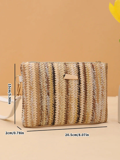 Rattan Knitting Women Straw Bags Fashion Colorful Summer Beach Clutch Bag Female Woven Wristlet Bag Wallet Money Coin Purse