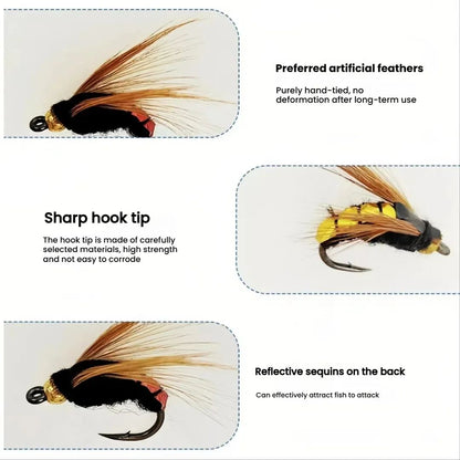 Flies Fly Fishing Lure 10/ 30/50Pcs Fishing Handmade Lures Assortment with Artificial Bait Hooks for Bass Trout Salmon