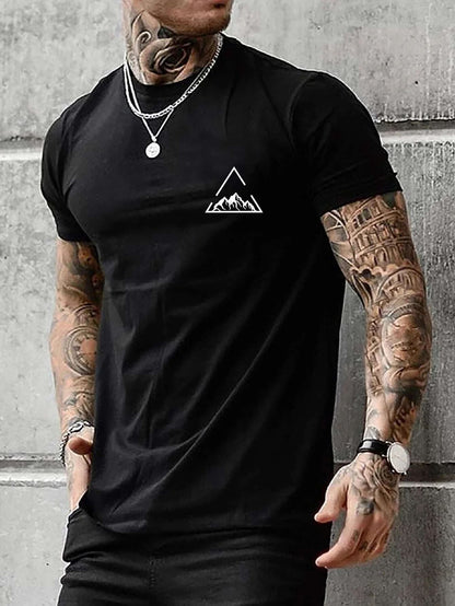 New Short Sleeved Hot Sell Mountain Peaks Printing Pure Cotton Tee Tops Round Neck White t Shirt Men Fashion Design T-Shirt