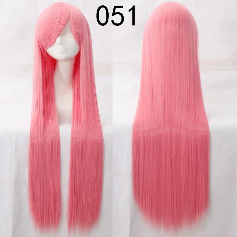 Pink 100Cm Long Staight Cosplay Wig Heat Resistant Synthetic Hair Anime Party wigs 42 color Colourful White