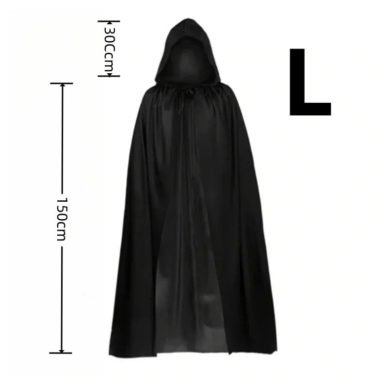 Halloween Cloak Soft Unisex Hooded Black Robe Witch Long Cape Cosplay Costume Prop Party Performance Supplies Holiday Decoration