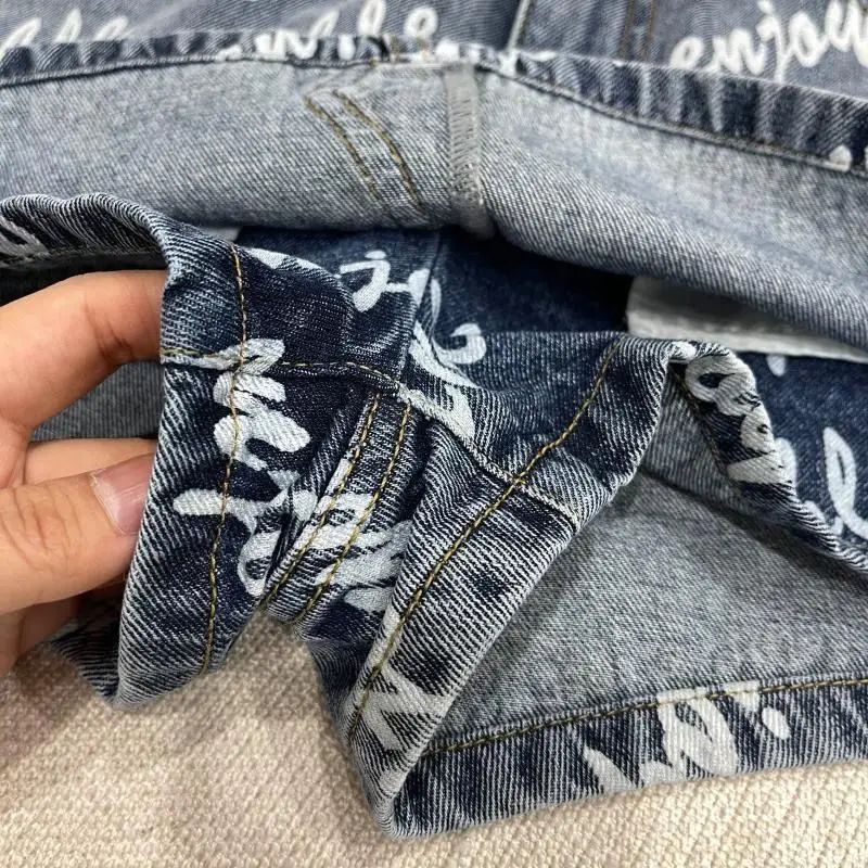 Female Sexy Vintage Letter High Waist A-line Skirt Summer All-match Fashionable Slim Buttons Zipper Denim Short Skirt Women