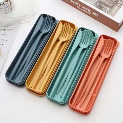 Colher Garfo Pauzinhos Talheres 1PCS/Conjunto Caixa de Louça de Palha de Trigo Jantar Crianças Adulto Viagem Portátil Acessórios de Cozinha