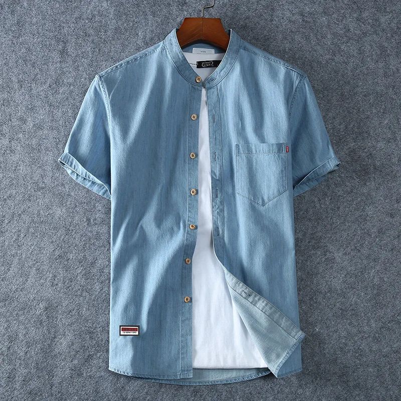Plus Size L-5XL 6XL 7XL 8XL Men's Cotton Thin Denim Shirts New Summer Short Sleeves High Quality Men Cotton Casual Jean Shirts