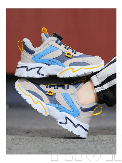 Winter Kids' Cotton Shoes For Boys Warm Plush Anti-slip Children Running Sneakers Outdoor Comfortable Casual Walking Shoes