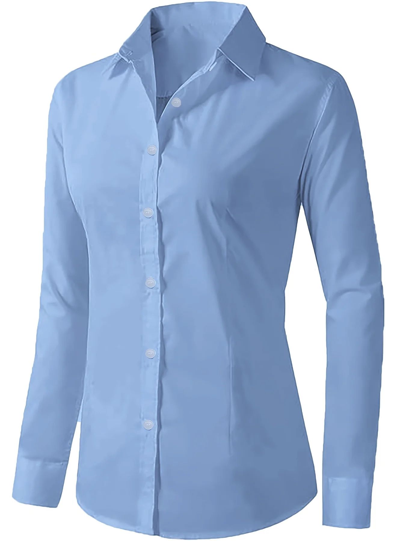 Solid Button Front Shirt, Elegant Long Sleeve Lapel Shirt for Spring Fall Fashion Women's Clothing Basic Blouses OL Womens Tops