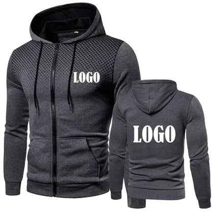 Men's Zip Up Hoodie Customizable Logo Fleece Lined Soft Warm Casual Jacket Outdoor Sports Hip Hop Streetwear