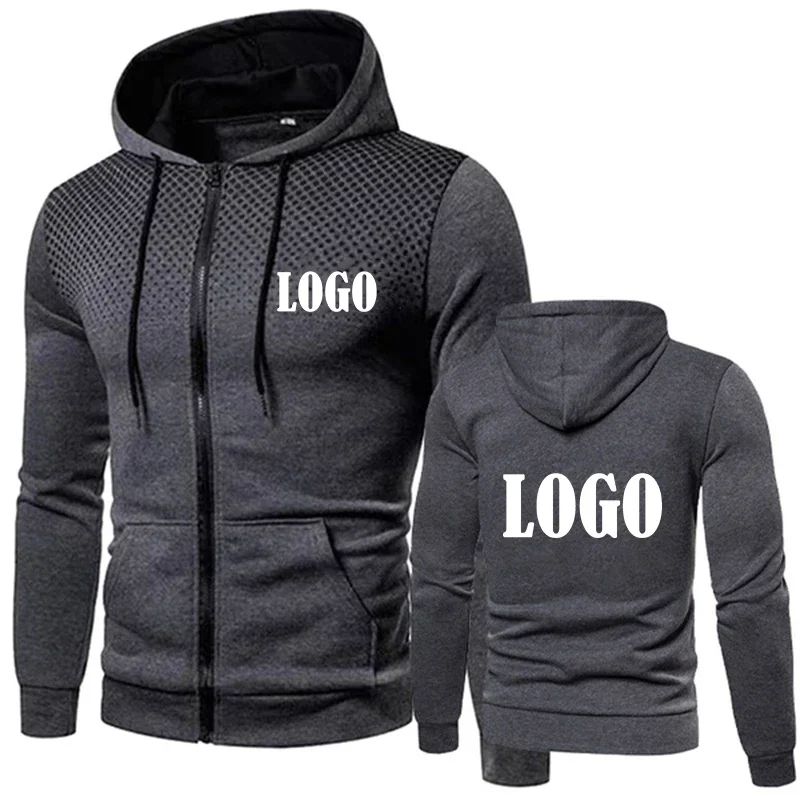 Men's Zip Up Hoodie Customizable Logo Fleece Lined Soft Warm Casual Jacket Outdoor Sports Hip Hop Streetwear
