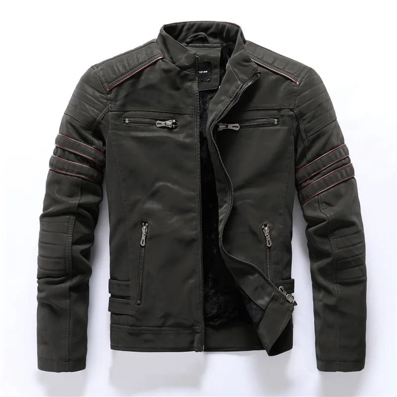 Men's autumn and winter frosted leather jacket, fashionable slim fit and brushed motorcycle fashion brand slim fit jacket