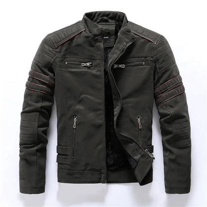 Men's autumn and winter frosted leather jacket, fashionable slim fit and brushed motorcycle fashion brand slim fit jacket