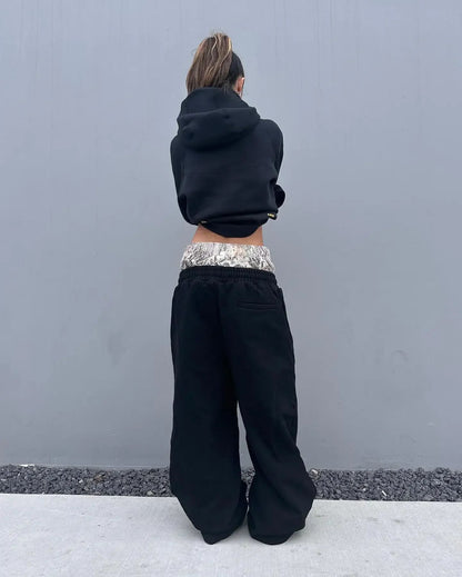 Y2K Retro Pants Harajuku Double Embroidered Waist Sweatpants Hip Hop Goth Clothes Fashion Wide Leg Baggy Pants Streetwear Unisex