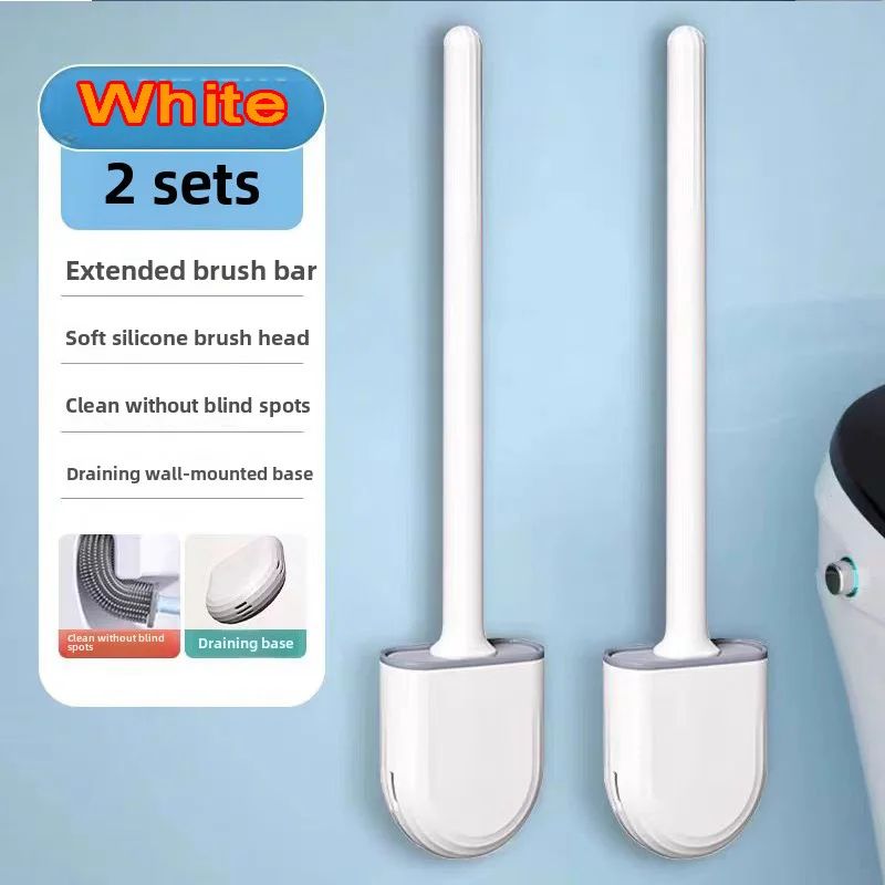 Wall-Mounted Silicone Toilet Brush Set-Easy-Install, Long-Handle,No Dead Corners,Efficient Cleaning,Portable Design with Holder