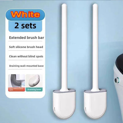 Wall-Mounted Silicone Toilet Brush Set-Easy-Install, Long-Handle,No Dead Corners,Efficient Cleaning,Portable Design with Holder